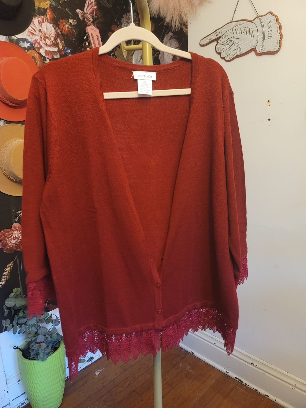(Lot 2) CW Classics Lace Trim Cardigans Red & Cream 1x